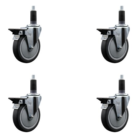 Service Caster 5'' Thermoplastic Rubber Swivel 1-1/8'' Expanding Stem Caster Set with Brake, 4PK SCC-EX20S514-TPRB-PLB-118-4